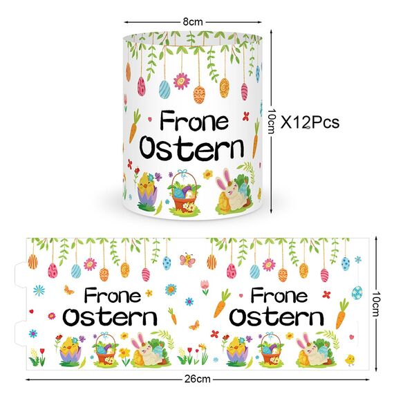 12 Windlicht Tischdeko Ostern, Deko Ostern Teelichter Lichthülle, Teelichthalter Osterndeko Windlichter Set Tischdeko für Teelicht Kerzen