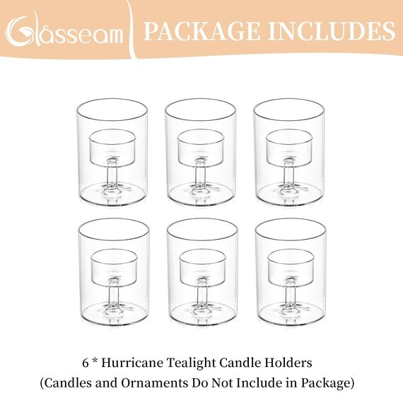 Glasseam Kerzenhalter Glas Teelichthalter, Zylinder Teelichtgläser Klein Kerzen Deko Hochzeit Wohnzimmer Tisch, Kerzengläser Vintage Teelicht Gläser 6er Set für Weihnachten Geburtstag Verzieren