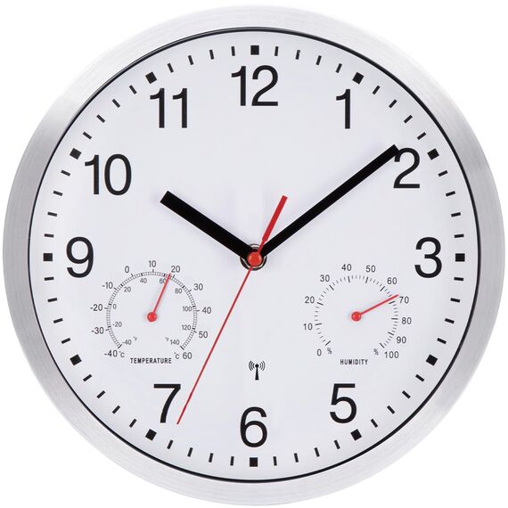 NESIFEE Funkwanduhr Geräuschlos Funkuhr Wand Wanduhr Funk Ohne Tickgeräusche mit Temperaturanzeige und Feuchtigkeitsmesser Lautlos Leis Kein Ticken Weiß gut Lesbar für Wohnzimmer Büro Küche Uhr