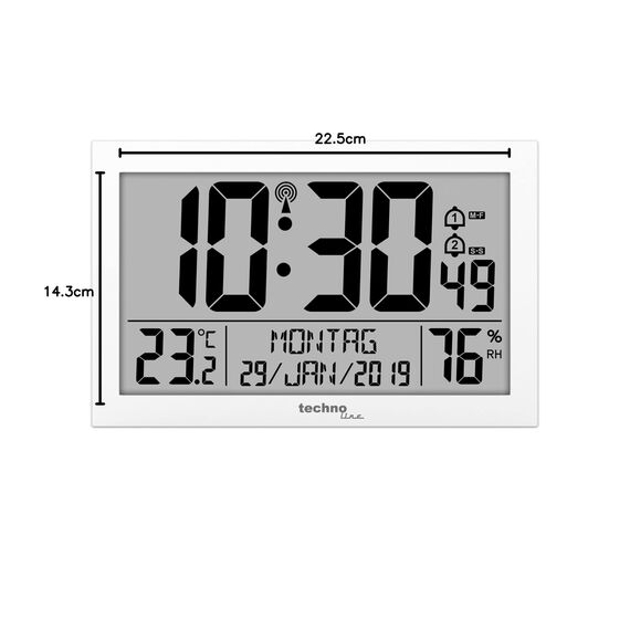 Technoline WS 8016 Moderne, Digitale Funk-Wand-Uhr mit Temperaturanzeige, Kuststoff, weiß, 225 x 143 x 24 mm WS8016WEISS