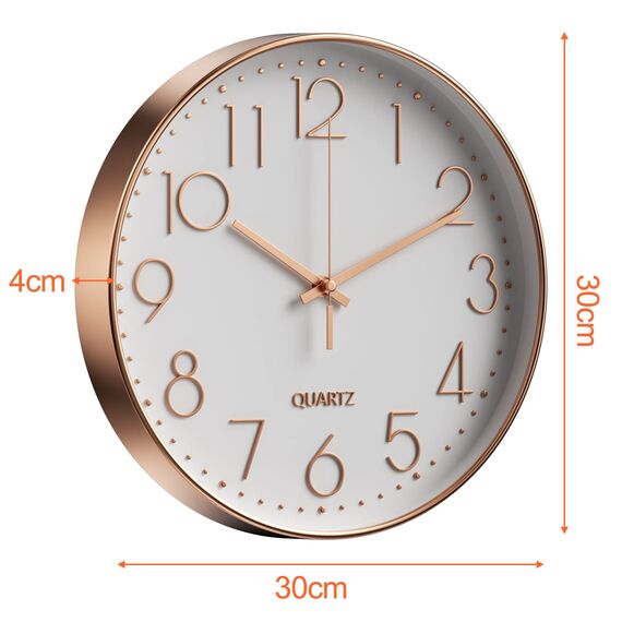 Mesybveo Wanduhr, 30 cm, leises Quarzwerk, modernes minimalistisches Design (Roségold)