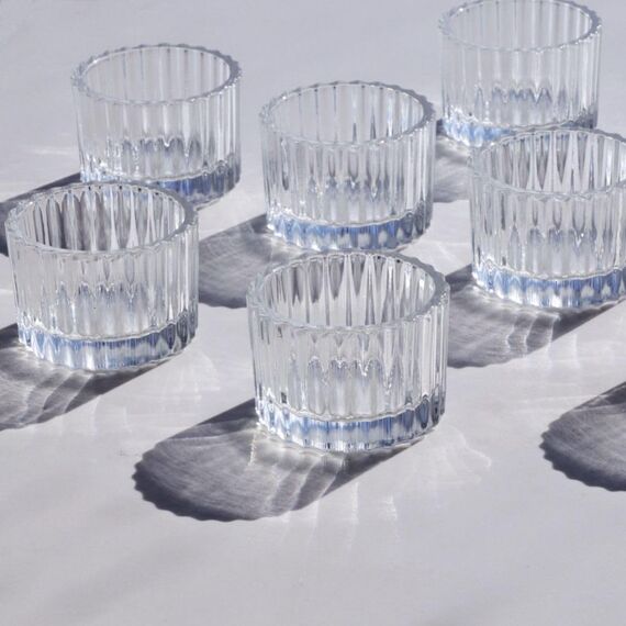 Vohocandle klarer Teelichthalter Glas Set von 24, Teelichtgläser Vintage für Tischdekoration, Teelichtglas Klein für Hochzeit, Geburtstag, Party, Home Dekoration (5 cm x 3,5 cm)