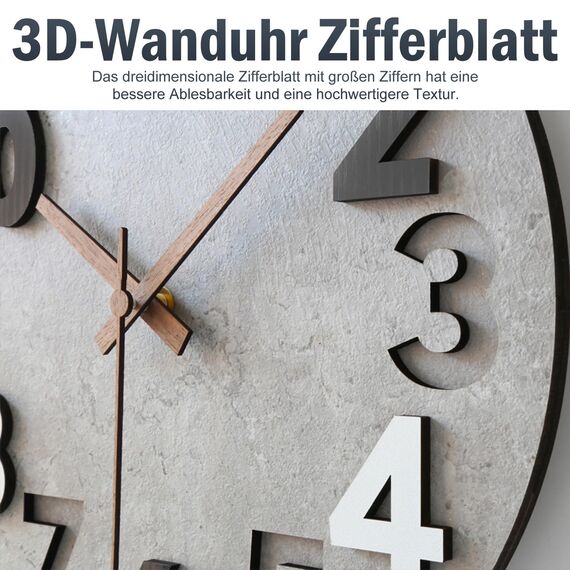 Stellarize Wanduhr Groß Ohne Tickgeräusche Modern Holz 3D Küchenuhr für Wohnzimmer Kinderzimmer Büro (40 cm)