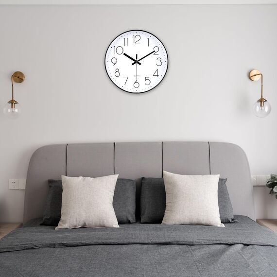 jomparis 20cm Modern Quartz Lautlos Wanduhr Schleichende Sekunde ohne Ticken Analoge Wanduhr Dekor für Wohnzimmer, Kinderzimmer,Küche,Büro,Geschenk (Schwarz)