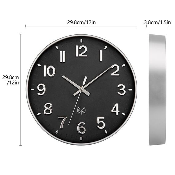 NESIFEE Wanduhr Funk Funkuhr Wand Lautlos Funkwanduhr Geräuschlos Funk Wanduhr Ohne TickgeräUsche 30cm Groß Moderne Design Wohnzimmeruhr Küchenuhren Deko Wohnzimmer Badezimmeruhr Wandfunkuhr Schwarz