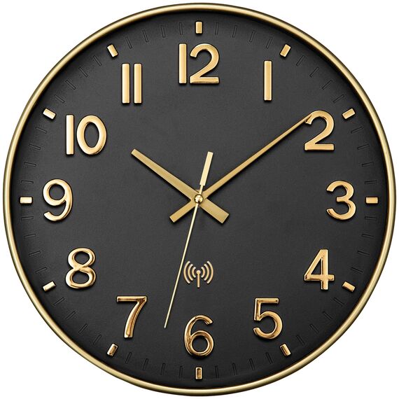 NESIFEE Wanduhr Funk Funkuhr Wand Lautlos Funkwanduhr Geräuschlos Funk Wanduhr Ohne TickgeräUsche 30cm Gold Groß Moderne Design Wohnzimmeruhr Küchenuhren Deko Wohnzimmer Badezimmeruhr Uhr Wand