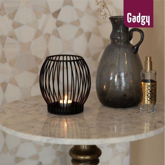 Gadgy Kerzenständer schwarz - Windlicht groß für Kerzen - Kerzenhalter schwarz - Laterne Wohnzimmer Deko - Metall Kerzen Deko - Windlicht schwarz - Laterne schwarz - 14,5 x 15 cm