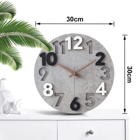 Stellarize Wanduhr Ohne Tickgeräusche Modern Holz 3D Küchenuhr für Wohnzimmer Kinderzimmer Büro (30 cm)