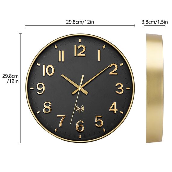 NESIFEE Wanduhr Funk Funkuhr Wand Lautlos Funkwanduhr Geräuschlos Funk Wanduhr Ohne TickgeräUsche 30cm Gold Groß Moderne Design Wohnzimmeruhr Küchenuhren Deko Wohnzimmer Badezimmeruhr Uhr Wand