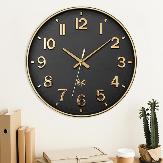 NESIFEE Wanduhr Funk Funkuhr Wand Lautlos Funkwanduhr Geräuschlos Funk Wanduhr Ohne TickgeräUsche 30cm Gold Groß Moderne Design Wohnzimmeruhr Küchenuhren Deko Wohnzimmer Badezimmeruhr Uhr Wand