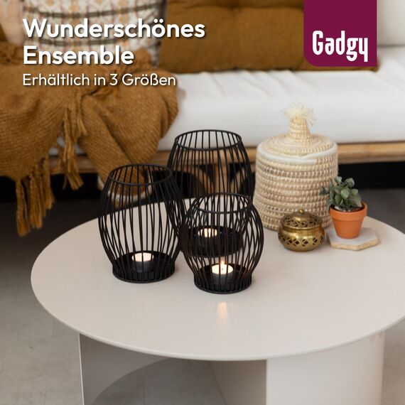 Gadgy Kerzenständer schwarz - Windlicht groß für Kerzen - Kerzenhalter schwarz - Laterne Wohnzimmer Deko - Metall Kerzen Deko - Windlicht schwarz - Laterne schwarz - 16,7 x 18 cm