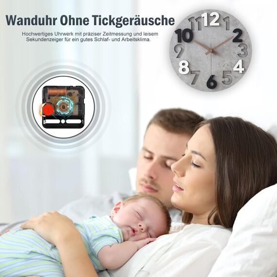 Stellarize Wanduhr Ohne Tickgeräusche Modern Holz 3D Küchenuhr für Wohnzimmer Kinderzimmer Büro (30 cm)