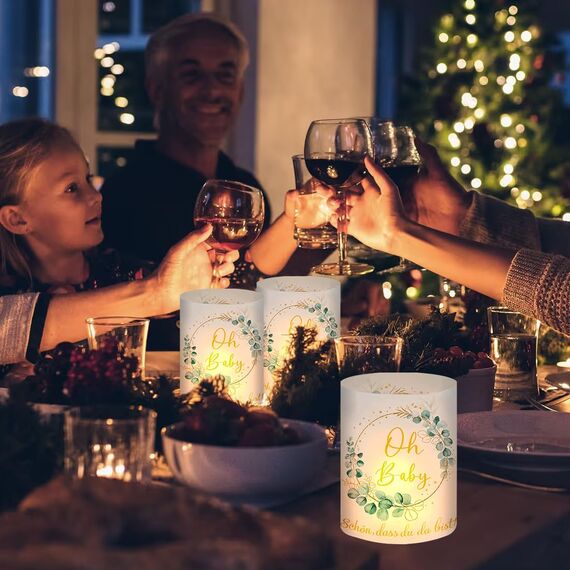 12 Windlicht Tischdeko Oh Baby, Babyshowerparty Deko Mädchen Junge, Teelichter Eukalyptus Grün Deko, Babyparty Deko Neutral, Schön DASS Du Da Bist, Geeignet Für Teelichter Oder Kerzen