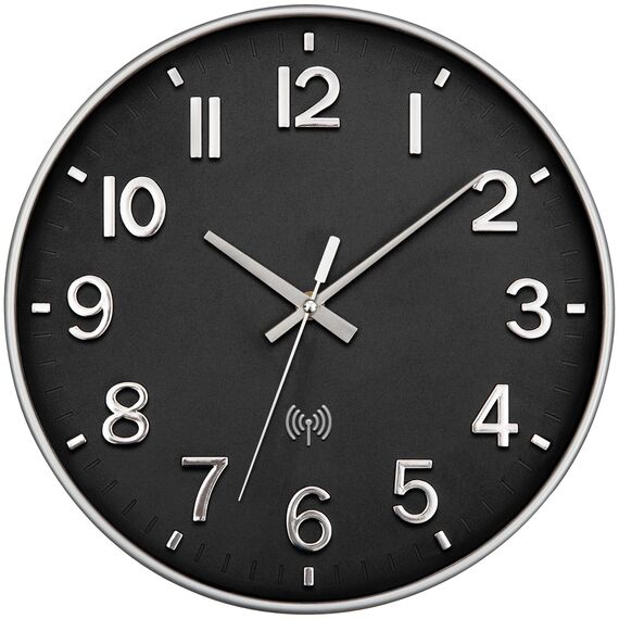 NESIFEE Wanduhr Funk Funkuhr Wand Lautlos Funkwanduhr Geräuschlos Funk Wanduhr Ohne TickgeräUsche 30cm Groß Moderne Design Wohnzimmeruhr Küchenuhren Deko Wohnzimmer Badezimmeruhr Wandfunkuhr Schwarz