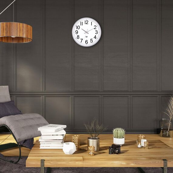 NESIFEE Funkwanduhr Funkuhr Wanduhr Ohne TickgeräUsche 30 cm, Wanduhr Funk Quarz Batterie Betriebene Moderne, Dekoration für Jede Wand, Silber