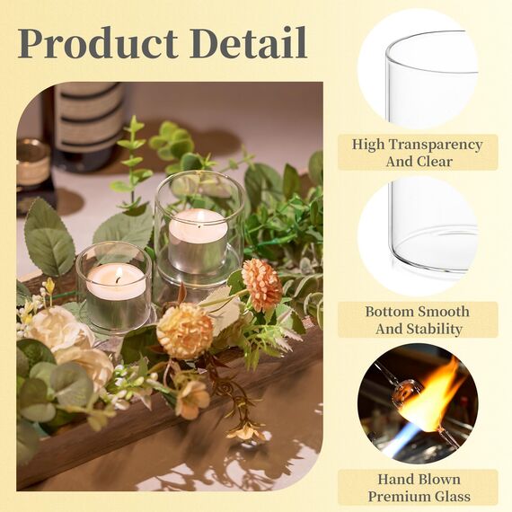 Hewory Teelichthalter Glas Teelichtgläser Votivkerzenhalter, 48er Set Windlicht Glas für Teelichter Schwimmkerzen Votivkerzen, Klar Kerzenhalter Glas für Hochzeitsdeko Tischdeko Geburtstag Wohnzimmer