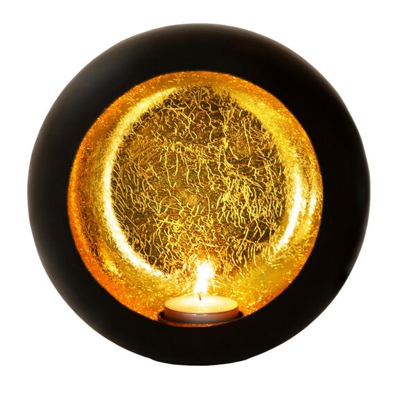 Gadgy Teelichthalter Schwarz Gold - Windlicht Esstisch Deko - Teelichthalter Metall rund - Windlicht Metall Deko schwarz - Tischdeko Windlicht schwarz - Wohndeko 17 x 10 cm, Einheitsgröße, GG1008
