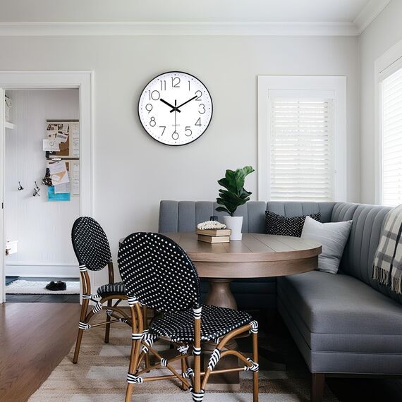 jomparis Wanduhr ohne tickgeräusche Analoge 30cm Rund Wanduhr Dekor für Wohnzimmer,Zimmer,Küche,Büro (Schwarz)