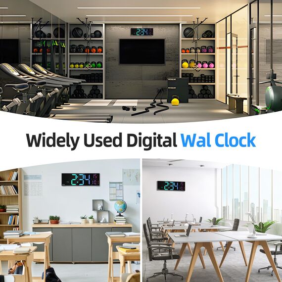 HAITANG 16'' große Digitale Wanduhr für Wohnzimmer, Fernbedienung, Dual-Alarm, 8 RGB-Farben, großes LED-Display, automatische Helligkeit, Datum, automatische Sommerzeit, Temperatur