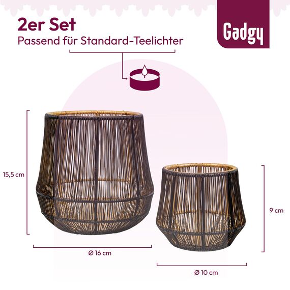 Gadgy Schwarz Kerzenständer – Set mit 2 großen Teelichthaltern – Gold – Wohnzimmerdekoration – 10 x 9 cm & 16 x 15,5 cm