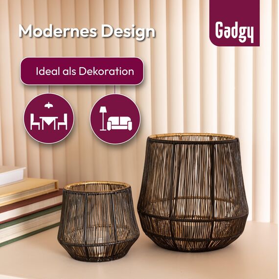 Gadgy Schwarz Kerzenständer – Set mit 2 großen Teelichthaltern – Gold – Wohnzimmerdekoration – 10 x 9 cm & 16 x 15,5 cm