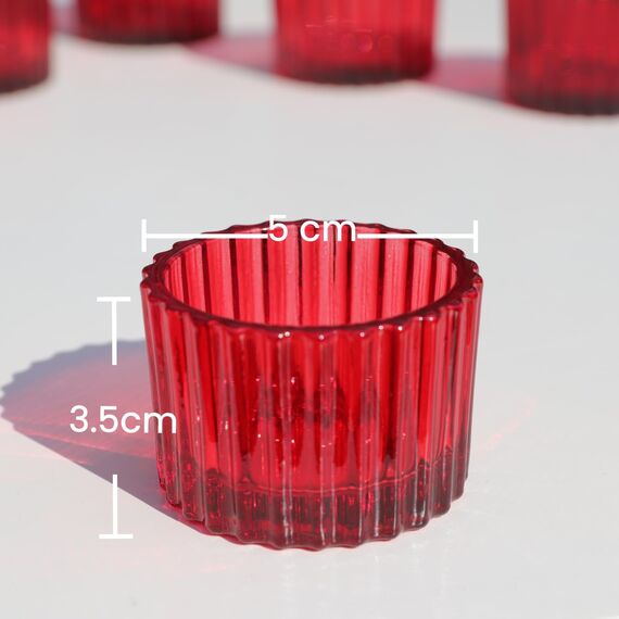 Vohocandle Rote Teelichthalter Glas für Valentinstag, Gerippte Teelichtgläser für Weihnachtsdekoration, Kleine Teelichtglas für Hochzeit, Geburtstagsparty, Heimdekoration und Kirche (5 cm × 3,5 cm)