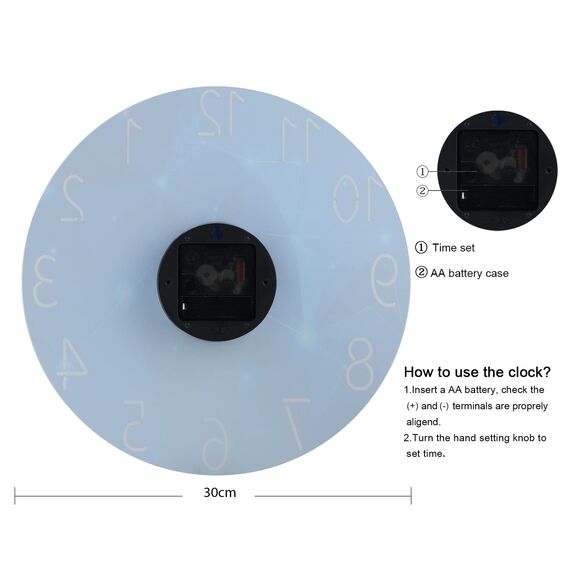 Lafocuse Lautlos Wanduhr Glas, Kreativ Sternenhimmel Stylisch Modern, Qualität Quarzuhr Ohne Ticken Deko für Wohnzimmer Schlafzimmer Küche 30cm