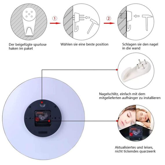 VIKMARI Glas-Wanduhr stilles uhrwerk - 20 cm 8 Zoll Qualitäts-Quarzuhrwerk Batteriebetrieben Wanduhren Runder Design Deutlich Lesbar für Zuhause, Büro, Klassenzimmer & Schule (Dunkelgrün)