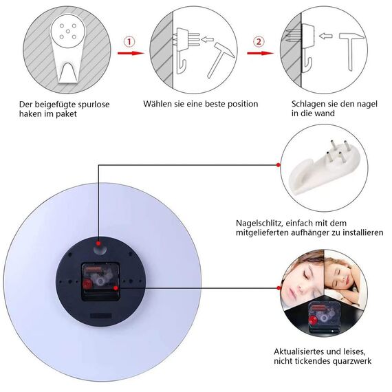 VIKMARI Glas Wanduhr Leise Nicht tickend Wand Uhren Qualität Quarz Batteriebetriebene Runde 30 cm Nacht-Himmel Muster