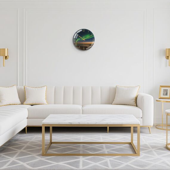 VIKMARI 8 Zoll/20cm Moderne Wanduhr, Grün Gold Dekor Zubehör, Ungewöhnlich Geräuschlos Ohne Tickgeräusch Aurora Wanduhren für Wohnzimmer/Küche/Büro/Schlafzimmer/Badezimmer