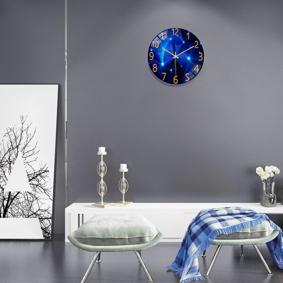 Lafocuse Lautlos Wanduhr Glas, Kreativ Sternenhimmel Stylisch Modern, Qualität Quarzuhr Ohne Ticken Deko für Wohnzimmer Schlafzimmer Küche 30cm