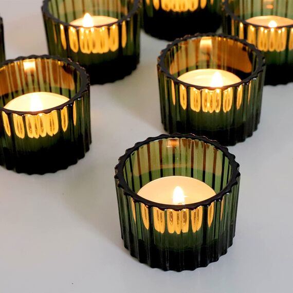 Vohocandle Grüner Teelichthalter, 12er-Set, Kerzenhalter aus Glas für Hochzeitstischdekoration, Teelichter, Kerzenhalter für Heimdekoration
