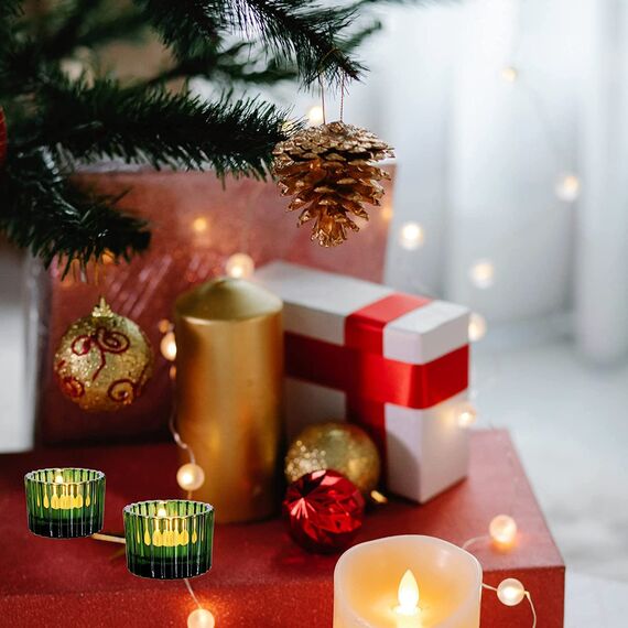 Vohocandle Grüner Teelichthalter, 12er-Set, Kerzenhalter aus Glas für Hochzeitstischdekoration, Teelichter, Kerzenhalter für Heimdekoration