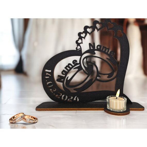 Waluna® Hochzeitsgeschenk Eheringe – personalisierter Teelichthalter mit Herz, Namen & Datum – Liebesgeschenk, Tischdeko Hochzeit & Jahrestag 12 Farben (Teelichthalter)