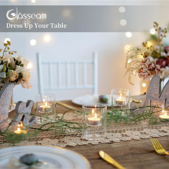 Glasseam Teelichtglas Glaszylinder für Kerzen, Teelichter Glas Kerzenhalter für Weihnachten Partylite, Zylinder Deko Teelichthalter Set 24 Stück, Teelichtgläser Vintage für Hochzeit Dekoration