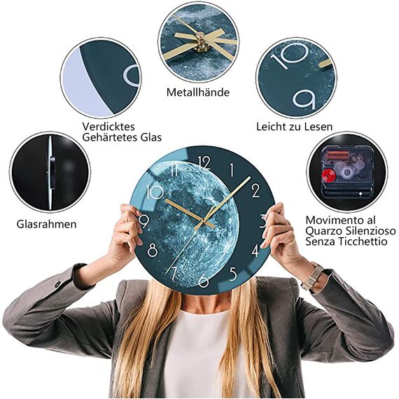 VIKMARI 30 cm Mond Erde Silent Nicht Ticking Wanduhren Batterie angetrieben Runde 12 Zoll Analoge Uhren Dekor für Wohnzimmer Küche Schule