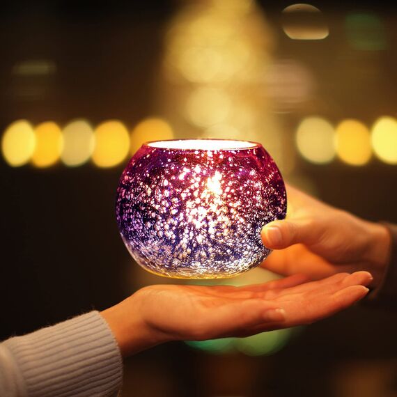 Larcenciel Teelichthalter, Lila Glas Kerzenhalter Romantischer Kerzenständer, Teelichtgläser mit Farbverlauf, Kerzenleuchter Teelichter Dekoration für Zuhause, Tischdekoration, Hochzeit, Party