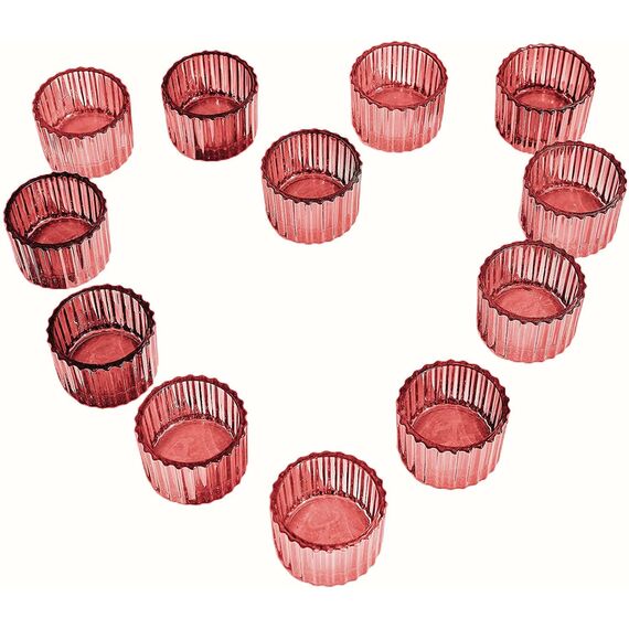 Vohocandle Rosa Teelichthalter Glas, 12er-Set, Vintage-Teelichter, Kerzenhalter, Großpackung für Hochzeit, Party, Heimdekoration, Teelichtgläser kleine für Tischdekoration(Rosa, 5 cm x 3,5 cm)