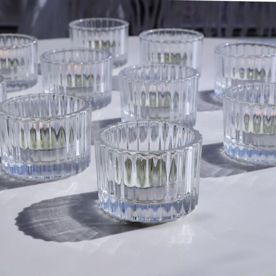 Vohocandle Klare Teelichthalter Glas Set mit 12, Teelichtgläser Vintage für Tischdekoration, Teelichtglas Klein für Hochzeit, Geburtstagsfeier, Windlichter Tischdeko(Klare, 5 cm x 3,5 cm)