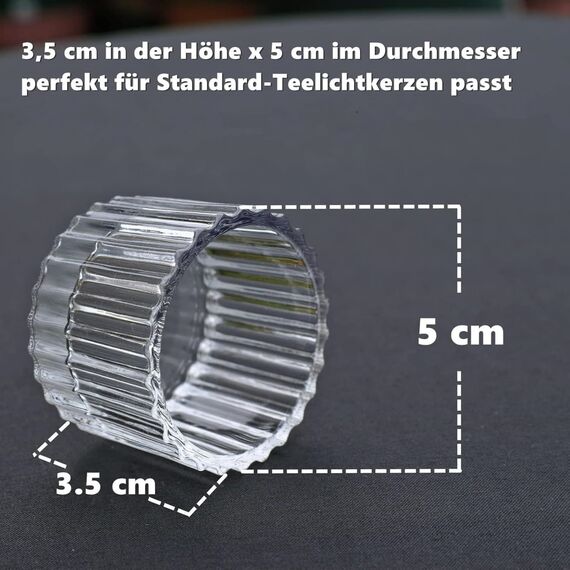 Vohocandle 12 Stück Teelichthalter Glas für Heimdekoration, Gerippte Teelichtgläser Vintage für Weihnachtsdekoration, Clear Kleine Teelichter Glas für Hochzeit und Geburtstagsparty (5 cm × 3,5 cm)