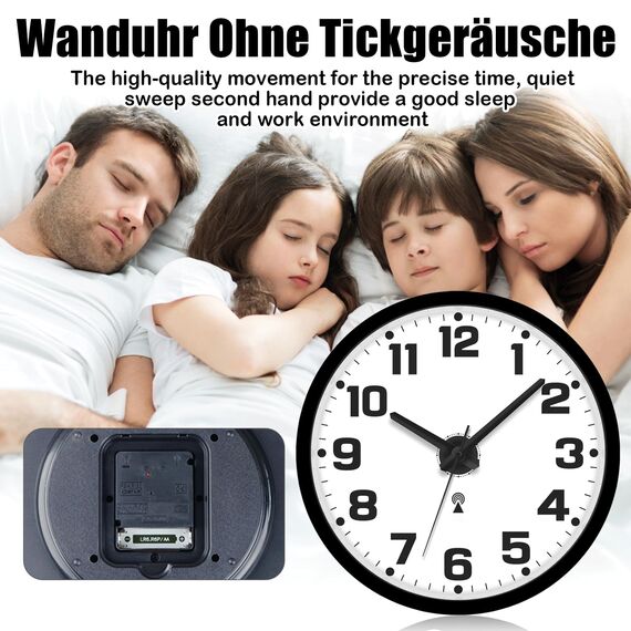 Sinsoledad Wanduhr Funk Ohne Tickgeräusche 30cm Modern Funkuhr Wand für Wohnzimmer Küche Schlafzimmer Büro (Schwarz)