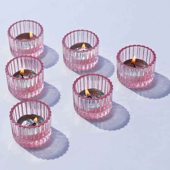 Vohocandle Rosa Teelichthalter Glas für Geburtstagsgeschenke für Mädchen, 12 Stück Teelichtgläser für Tischdekorationen, Kleine Teelichtglas für Votivkerzen und Teelichter (5 cm × 3,5 cm, Rosa)