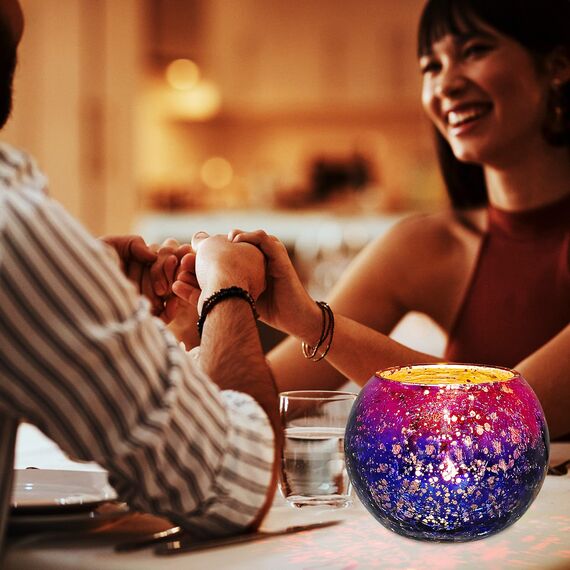 Larcenciel Teelichthalter, Lila Glas Kerzenhalter Romantischer Kerzenständer, Teelichtgläser mit Farbverlauf, Kerzenleuchter Teelichter Dekoration für Zuhause, Tischdekoration, Hochzeit, Party