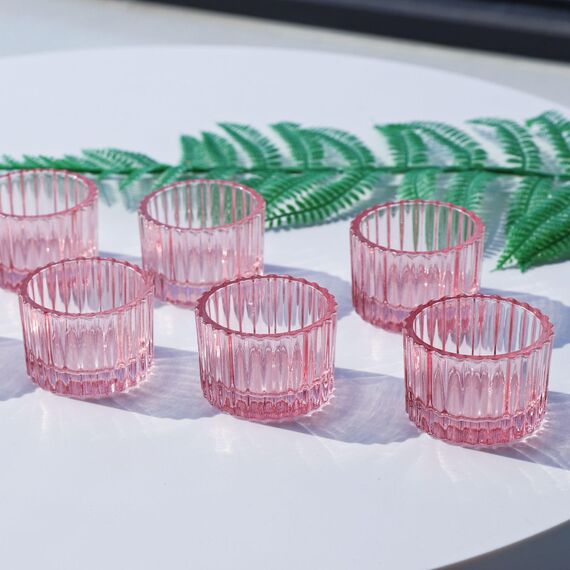 Vohocandle Rosa Teelichthalter Glas für Geburtstagsgeschenke für Mädchen, 12 Stück Teelichtgläser für Tischdekorationen, Kleine Teelichtglas für Votivkerzen und Teelichter (5 cm × 3,5 cm, Rosa)