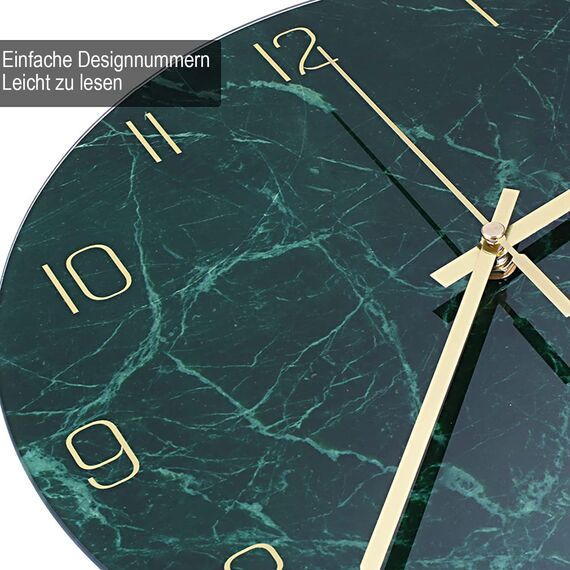 VIKMARI Glas-Wanduhr stilles uhrwerk - 20 cm 8 Zoll Qualitäts-Quarzuhrwerk Batteriebetrieben Wanduhren Runder Design Deutlich Lesbar für Zuhause, Büro, Klassenzimmer & Schule (Dunkelgrün)