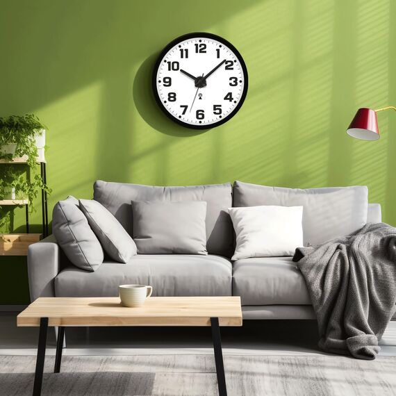 Sinsoledad Wanduhr Funk Ohne Tickgeräusche 30cm Modern Funkuhr Wand für Wohnzimmer Küche Schlafzimmer Büro (Schwarz)