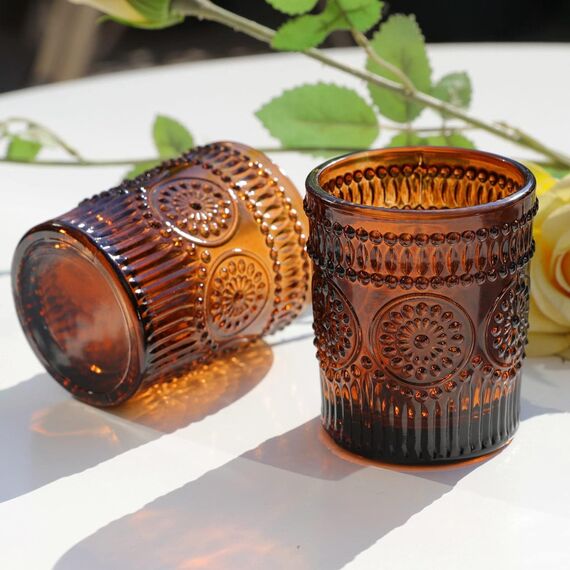 Vohocandle Braune Teelichthalter im 12er-Set, Teelichthalter für die Tischdekoration bei Hochzeiten, Votivkerzenhalter für Party und Urlaub