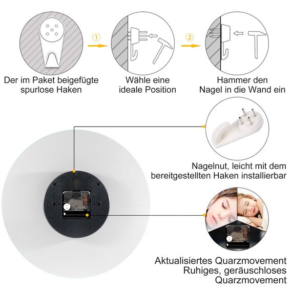 VIKMARI 8 Zoll/20cm Moderne Wanduhr, Grün Gold Dekor Zubehör, Ungewöhnlich Geräuschlos Ohne Tickgeräusch Aurora Wanduhren für Wohnzimmer/Küche/Büro/Schlafzimmer/Badezimmer