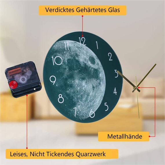 VIKMARI 30 cm Mond Erde Silent Nicht Ticking Wanduhren Batterie angetrieben Runde 12 Zoll Analoge Uhren Dekor für Wohnzimmer Küche Schule