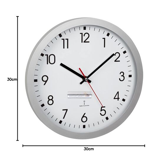 TFA Dostmann Analoge Funk-Wanduhr, 60.3522.02, mit Sekundenzeiger, Glasabdeckung, großes Ziffernblatt, 30cm Durchmesser, Silber mit Batterie